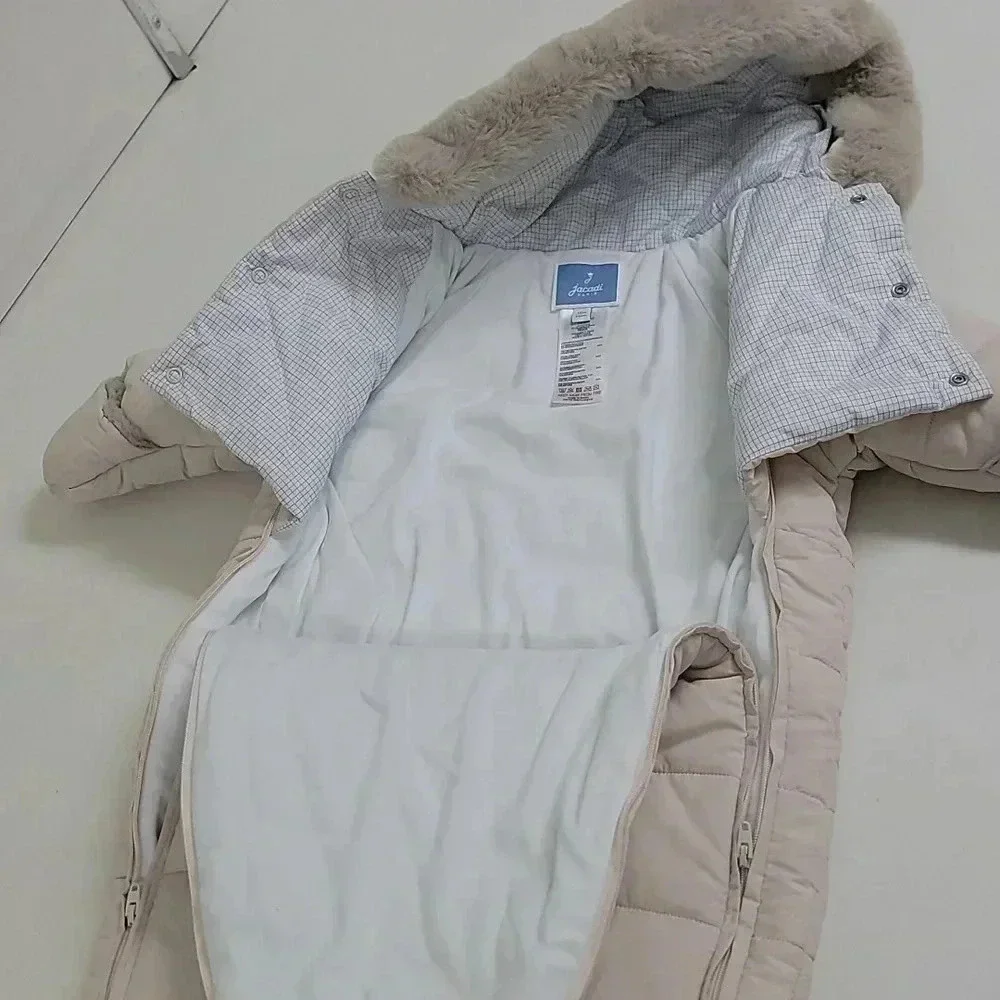 Jacadi Baby One-Piece Unisex Beige Quilted Snow Suit
